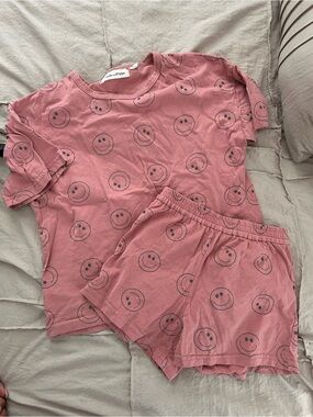Kids Short Sleeve Pink Smiley Pajama Set